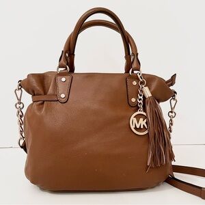Michael Kors Megan Medium Cognac Pebbled Leather Satchel